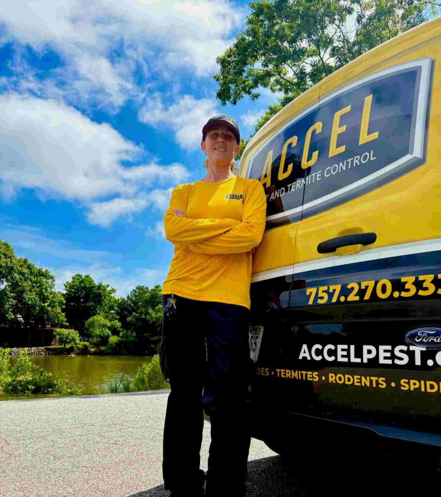 A quality, pro-certified pest control specialist from Accel stands by our van, ready to help. 
